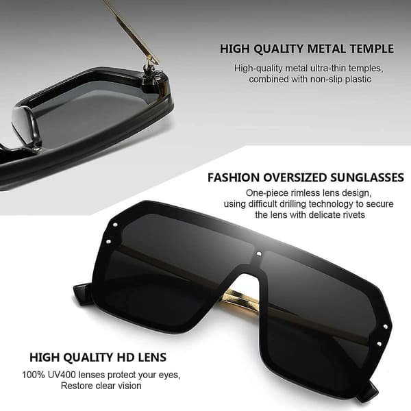 Oversized Solglasögon för Kvinnor Trendiga Helglasögon Platt Topp Bågfri Design Siamese Stora Shades