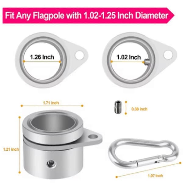 2 st flaggstångsringar Anti Wrap flaggstångsklämmor Svängbara 360° roterande flaggstångsringar för flaggmontering Silver