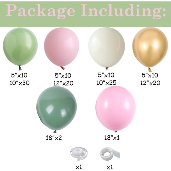 SBSGV Rosa och Grön Ballongbåge Girlang Kit, 137st Salviagrön och Pastellrosa Vit Sand Guld Ballonger för Boho Flickor Skogsdjur Baby Shower Bröllop J