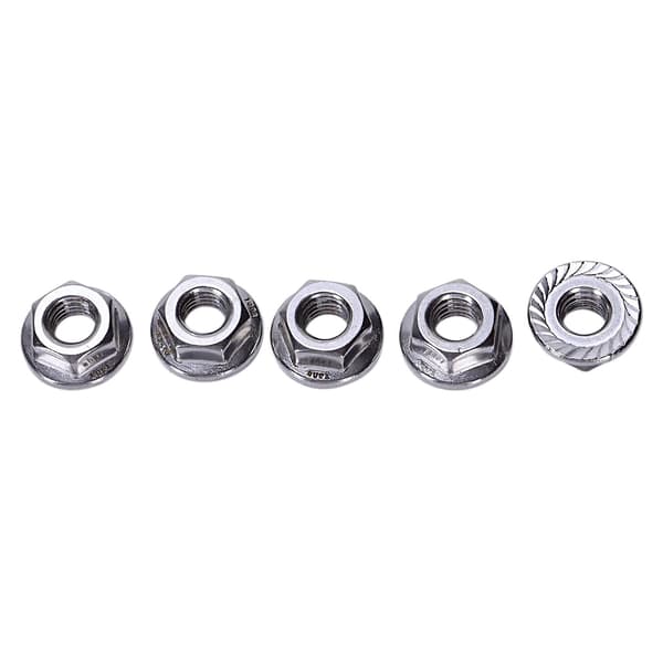 100 stk 304 Rustfritt Stål Serrated Flange Metrisk Hex Låsemuttere M6