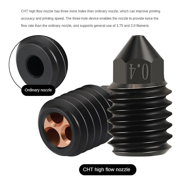 3 st Klon Cht Munstycke 0,4 mm Cht Härdat Stål Högflödes Extrudermunstycken För Uppgraderad Hotend P1p X