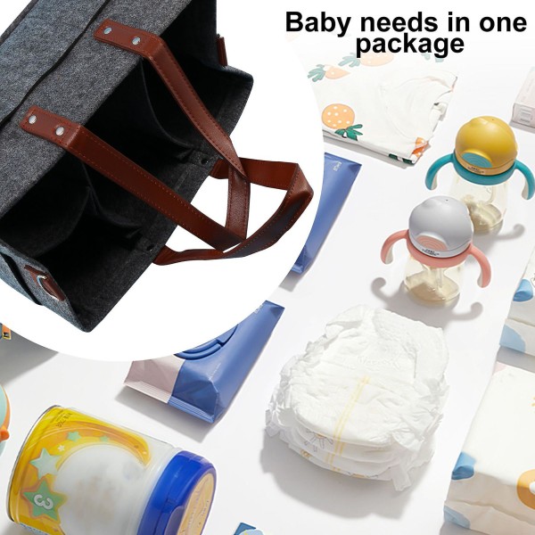 Baby bleie Caddy Organizer Bærbar Holder Dusjkurv Bærbar Barnehageoppbevaringsboks Biloppbevaringskurv for servietter Leker Tote Bag Mørkegrå