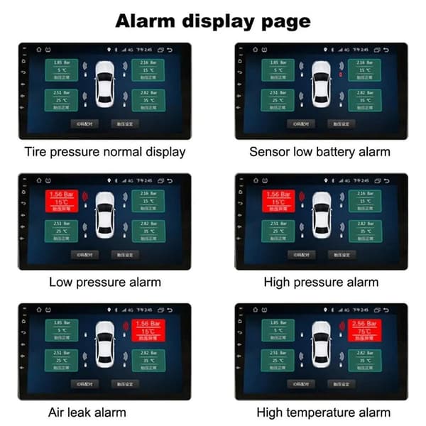 Android TPMS med 4 Sensorer Alarm System USB Android Bil TPMS Trådløs Transmission Dæk Overvågning
