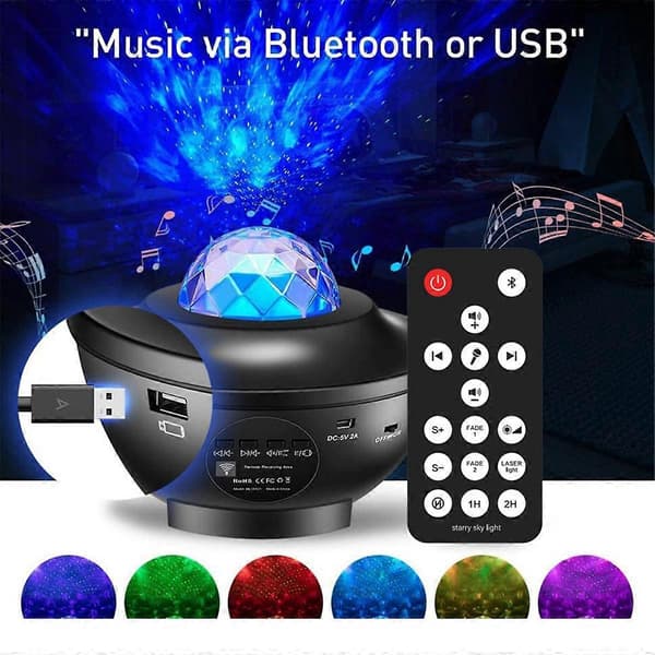 Projektionslampe Bluetooth Musik Roterende Vandbølge Ambient Lampe
