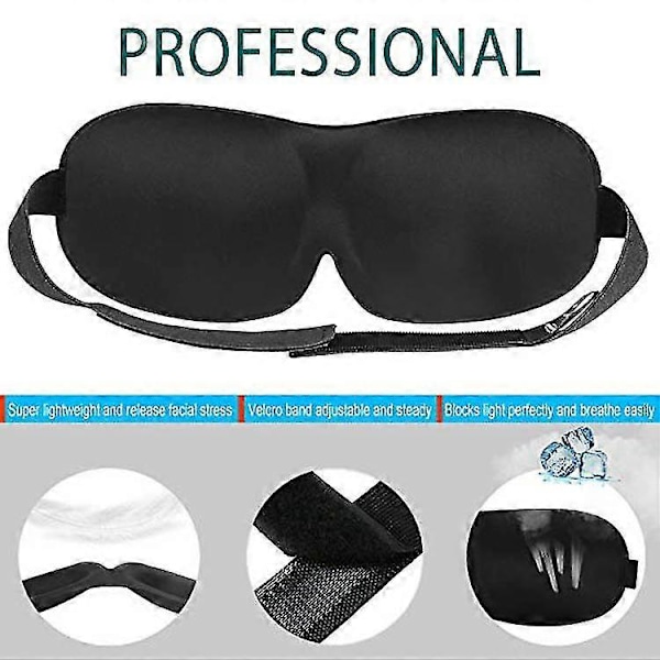 Ögonmask med logotyp, andningsbar 3D-resemask, mjuk rem, justerbar, bärbar ögonmask