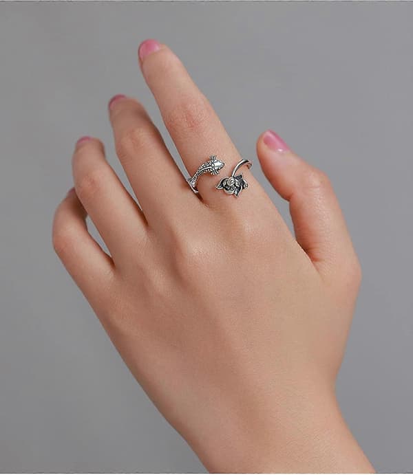 925 Sterling Silver Ring Koi-formad Lotus Justerbar Ring Smycken
