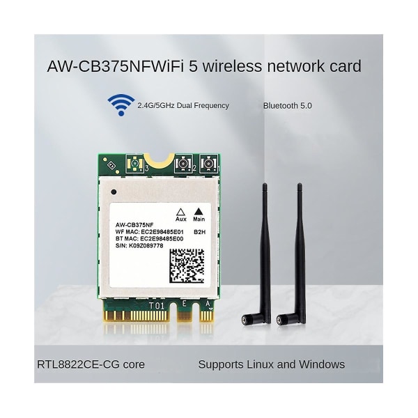 Aw-Cb375Nf ​​kaksitaajuinen langaton verkkokortti 2,4G/5GHz Dual Band Wifi5-sukupolven langaton moduuli