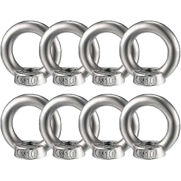 8 stk. Ringmøtrik Rustfrit Stål, M10 Ringmøtrik Øjebolt Øjemøtrik Øjebolt Øjemøtrikker Hardware Ringformet Hun Gevind Fastgørelsesskrue Til Rebmontering Løft