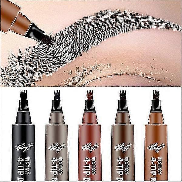 5-pak Tatoverings Øjenbrynspen Vandtæt 4-gaffelspids Flydende Blyant Eyeliner Brun Pen