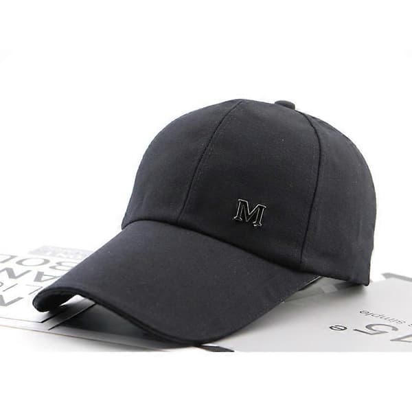 Unisex Solhat, Baseballkasket, Retro Ensfarvet Justerbar Hat (M Bogstav + Sort)