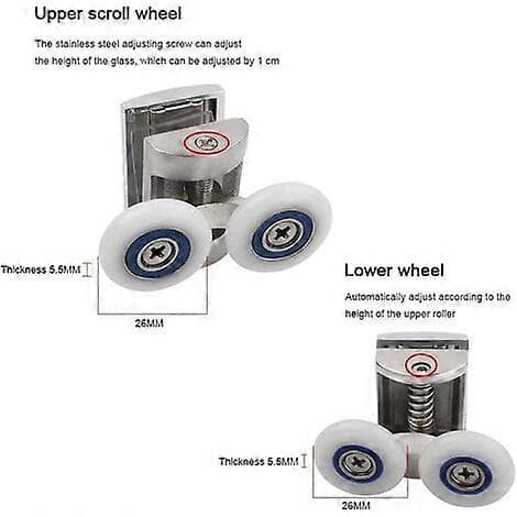4-pack Duschdörrrullar 2 Upp- och Nerrullar 26mm Zink-legering Duschdörr Ersättningskit
