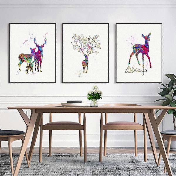 Wekity Vandfarve Elg Væghængt Canvas Print Poster, Enkel Mode Vandfarve Kunsttegning Dekoration til Hjemmet Stue Soveværelse Kontor og Børneværelse