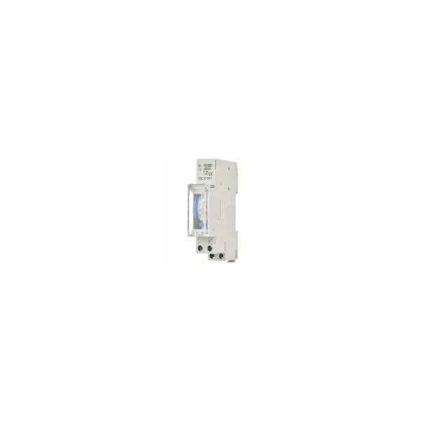 Mekanisk 24-timers timer, minimumstid 15 minutter, skinnemontering, integrert batteri, SUL180a AC220–240V Grå