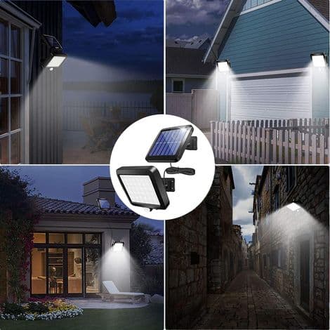Spesialtilbud: Utendørs solcellelampe med bevegelsessensor, 56 LED, IP65 vanntett 120° solcellehagelampe med 5m kabel