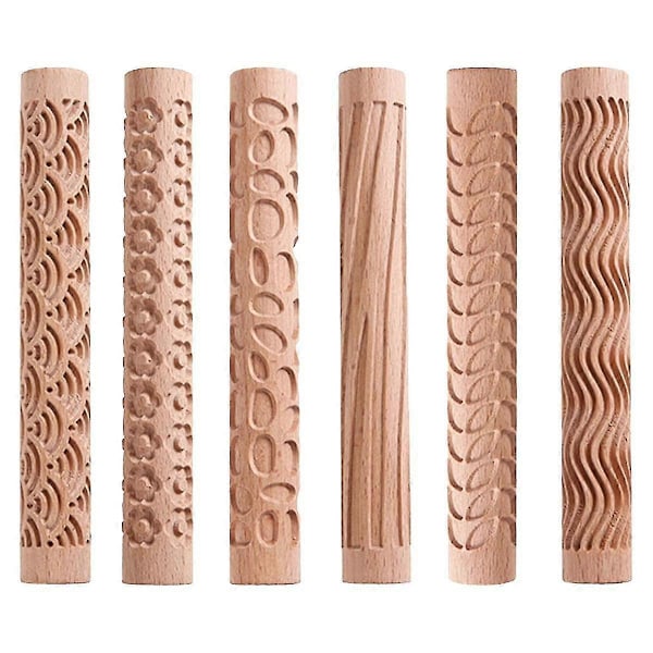 6 st Clay Modeling Mönsterrullar, Texturrullar för Lera Trähandtag Keramikverktyg Stjärnor Trä