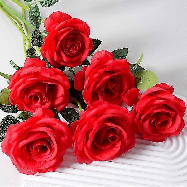 Realistisk Rød Rose Kunstig Blomst til Fest, Blomsterarrangement, Boligindretning (51 cm)