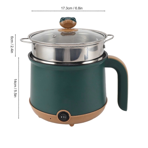 Elektrisk Gryte Grønn 1.8L 600W Kokegryte med Damp 2 Justerbare Nivåer Anti-Stick Multifunksjonell Koker for Suppe Nudler EU Plugg 220V