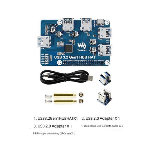 USB 3.2 Gen1 HUB HAT til 4B 3B+ 3B 2B Zero W WH, 4-kanals USB 3.0 udvidelsesport, driverfri Plug&Play