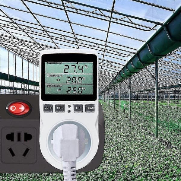 Digital Temperaturkontroller, Varme Kjøle Termostat Socket LCD Temperaturkontroller, 230v For Drivhus Gård Temperaturkontroll