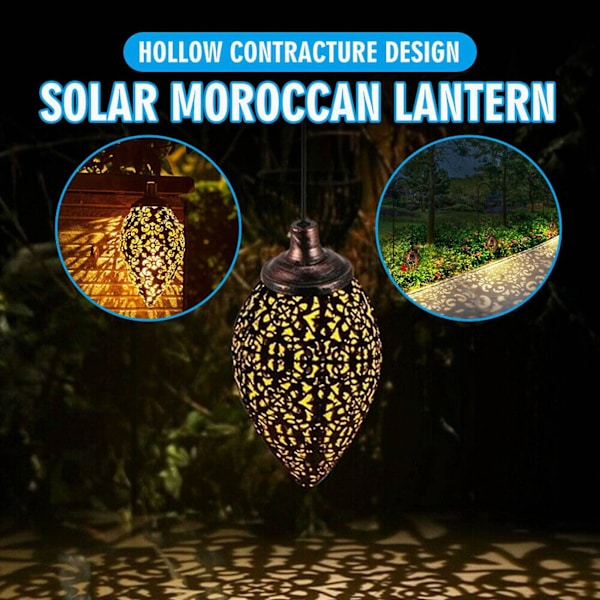 Solcelled LED Marokkansk Hengelampe Retro Marokkansk Mønster Projeksjonslampe Utendørs Hage Dekor