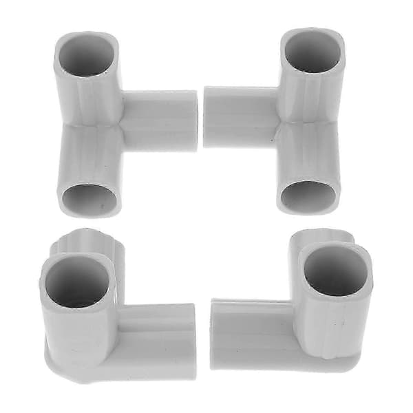 4 stk. PVC T-formede rørfittings - 3-vejs albueforbindelse til gør-det-selv hylder og drivhuse - Lysegrå 5x5x5cm