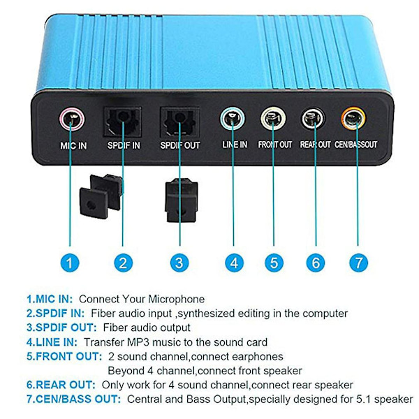 Professionellt USB-ljudkort 6 Kanal 5.1 Optisk Extern Ljudkort Konverterare Cm8206 Chipset För Laptop Desktop Dropshipping