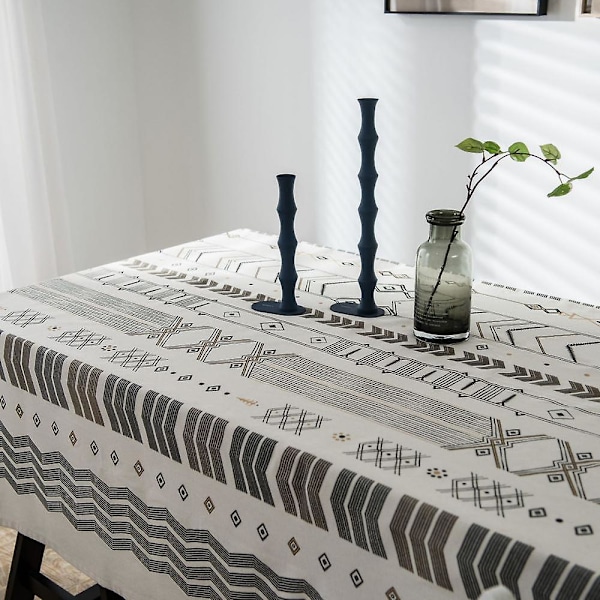 Bordsduk, rektangulär linneduk Boho Farmhouse kraftigt tyg bordsöverdrag, säckvävsrandig geometrisk tvättbar bordsskiva för fester kaffe kök