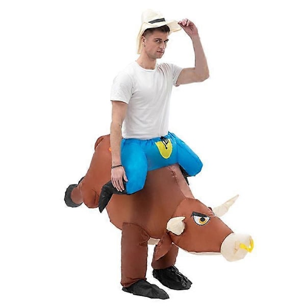 Uppblåsbar tjurdräkt för vuxna, Rid på ko OX Kostym Blås upp Kläder för Halloween Cosplay Party Klänning Rolig Maskot