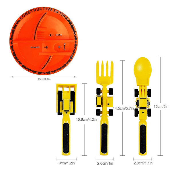 Bulldoser Gravemaskin Skovl Småbarns Tallerkener Bestikksett Spisesett Baby Tallerkener Holdbare 3stk Barnebestikk Tre Sett
