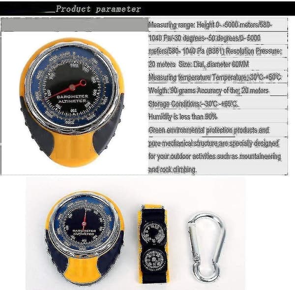 4-i-1 Utomhuskompass Höjdmätare Barometer Termometer, Multifunktionellt Väderinstrument