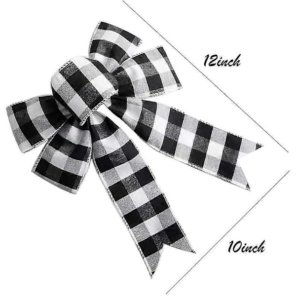 2 stk Buffalo Plaid Bøjle Halloween Thanksgiving Til Juletræ Håndværk DIY Dekoration (Sort Og Hvid)