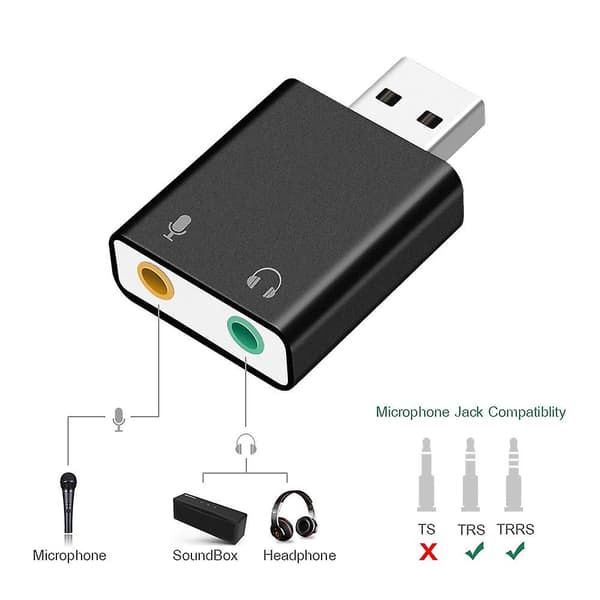 Lydkort USB Audio Interface Hovedtelefonadapter Lydkort Til Mikrofon Højttaler Laptop Computer Eksternt Lydkort