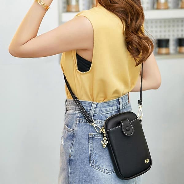 Touchscreen Telefon Crossbody Väska för Kvinnor Mobiltelefon Plånbok-Svart