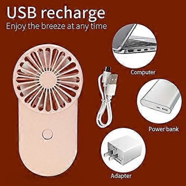 Henkilökohtainen tuuletin, vaaleanpunainen mini-käsituuletin, USB-ladattava, värikäs LED, pieni kannettava käsituuletin 3 nopeustilalla matkustamiseen, retkeilyyn, patikointiin ja toimistoon