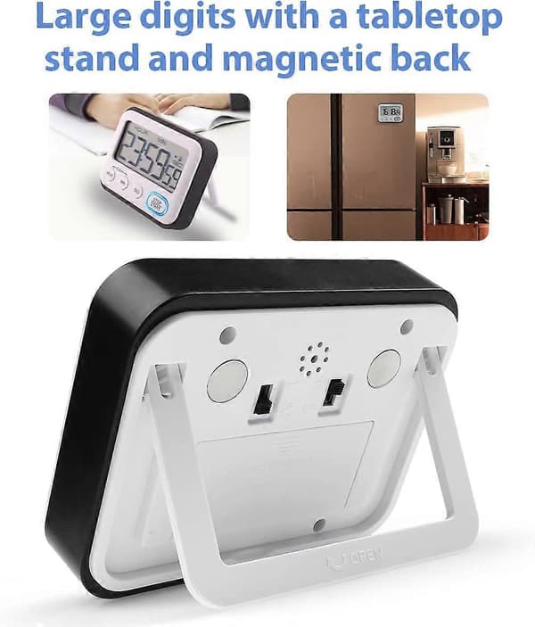 Kökstimer Alarmklocka Multifunktionell Digital Matlagningstimer med Stor LCD-Display Magnetisk Stoppur Timer med Klocka Alarmklocka Magnet