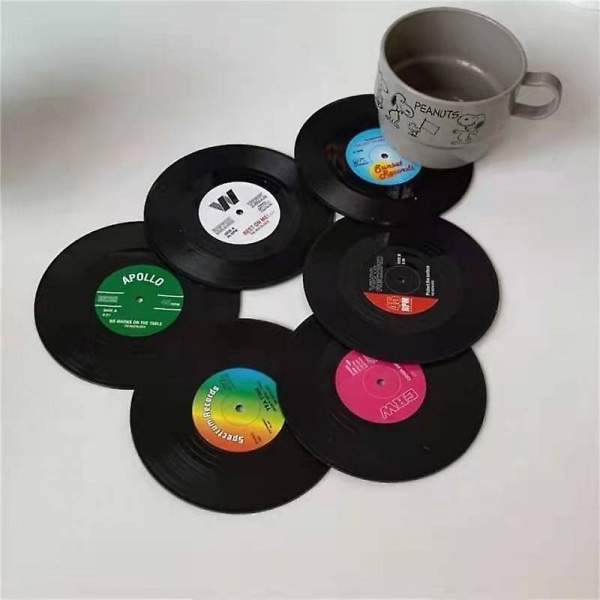 Sett med 6 vintage CD-plater Vinyl-underlag Underlag for kaffedrikke bestikk Sklisikkert 6 stk.