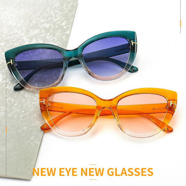 Cateye Solglasögon för Kvinnor Mode Spegelglas Metallram