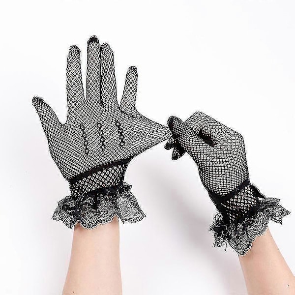 Brudhanskar Damer Fingerspetsar Handledshanskar Elastiska Bröllopsspetshandskar Tyll Party Kväll Bröllopshandskar Med Rosett För Vår Sommar Höst 1 Par Banmo