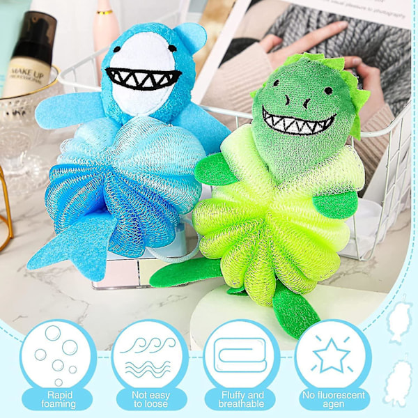 Söta Tecknade Barn Loofahs - Set med 2 Badsvampar för Barn