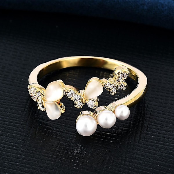 Öppen Ring Justerbar Fjäril: Falsk Pärla Midi Finger Ring Smycke Knuckle Ring