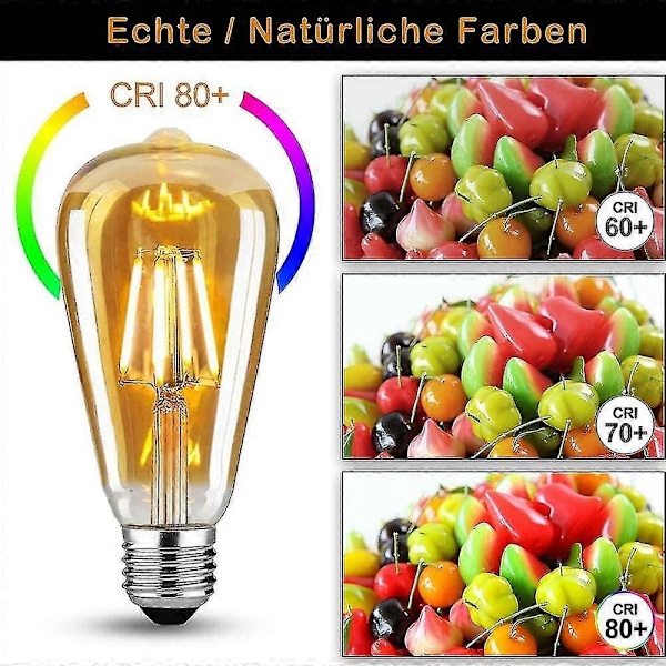 6-pak Edison Vintage E27 LED Glødepærer, 6W (erstatter 60W), Retro Pære Ideel Til Nostalgisk Og Retro Belysning, Varm Hvid
