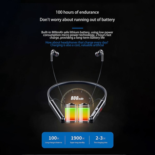 S650 100 timers Bluetooth-øretelefoner Stereo trådløse Bluetooth-hodetelefoner Nakkebånd Støyreduksjon Sportsløpehodesett