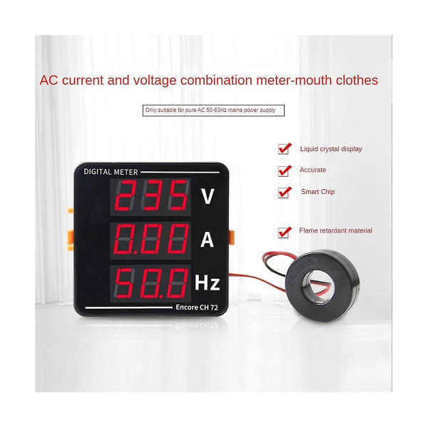 AC Amperemeter Voltmeter Tre-Display Strøm Spænding Frekvens Måler AC50-500v AC0-120a 10-99.9hz