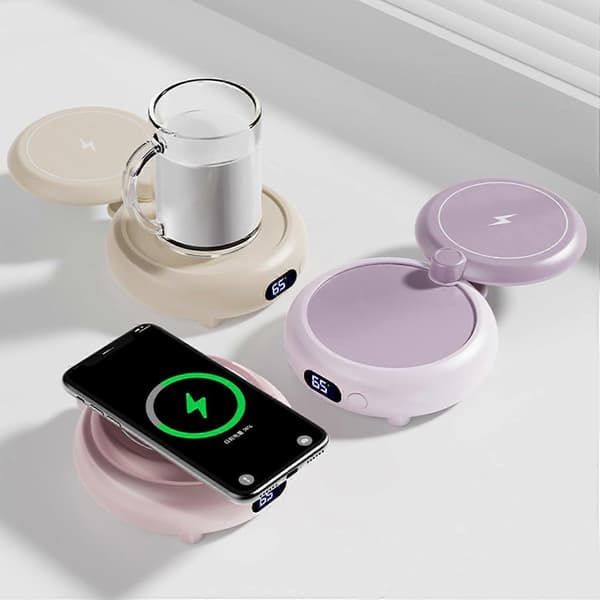 Smart koppvarmer med digitalt display, lilla krusvarmer