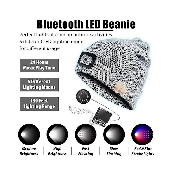 For Snømåking Vinter Varm Bluetooth Hodelykt Lampe Lue med LED Musikk Cap Høyttalere & Mic Ørepropper, c