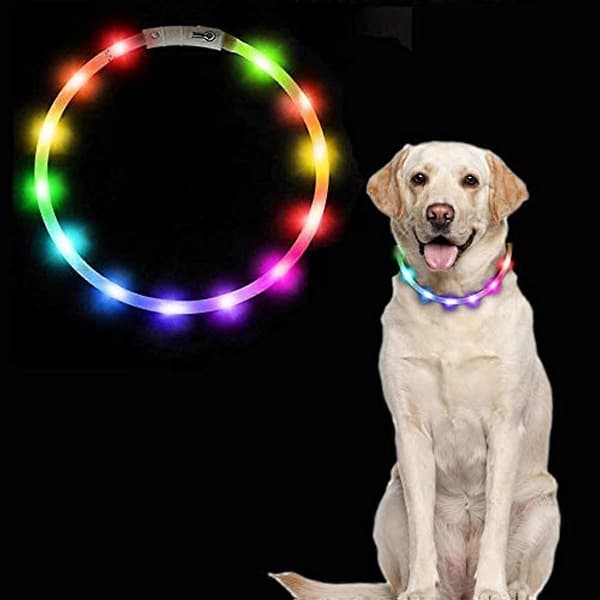 Sølv Lysende Hundekrage USB Oppladbar LED Blinkende Hundekrage med 3 Lysende Lysmoduser