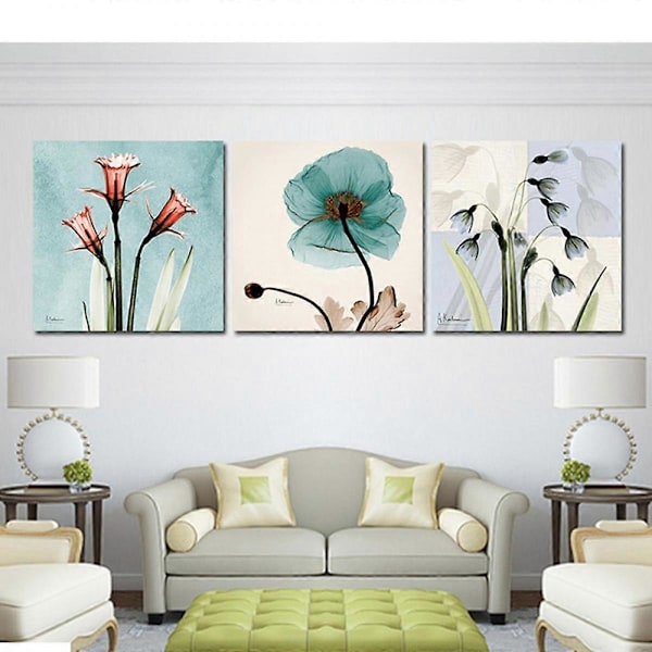 Wekity Klar Blomster Væghængt Canvas Print Poster, Enkel Abstrakt Kunsttegning Dekoration til Hjemmet Stue Soveværelse Kontor og Børneværelse (Sæt af 3
