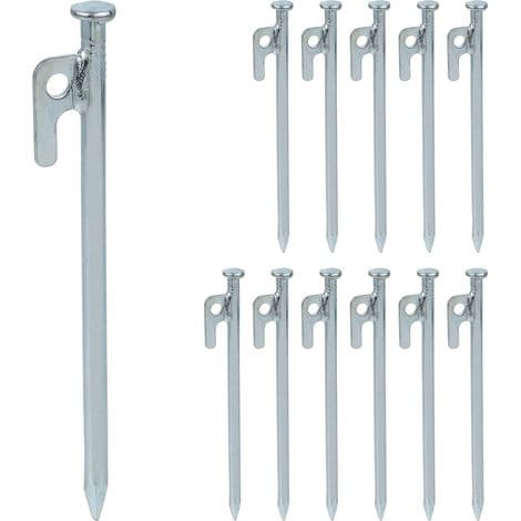 Forankringsplugger, sett med 12, for telt, lysthus, markiser, stålkroker for hardt underlag, 20 cm, sølv