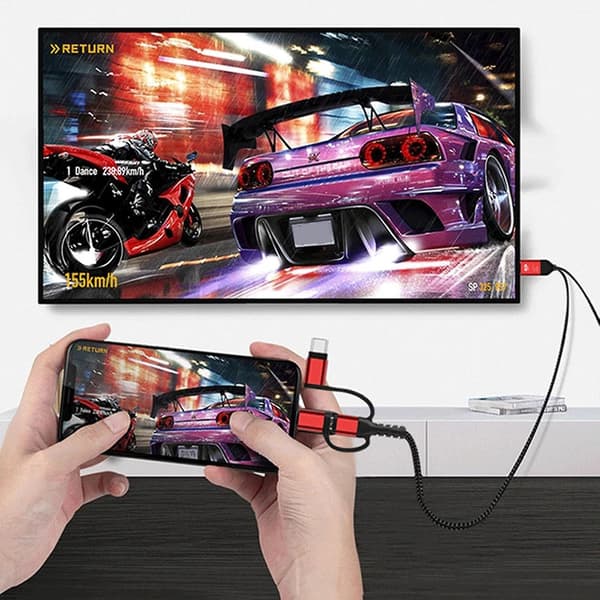 2m Adapterkabel 3-i-1 Micro USB Type-C til HDMI-kompatibel TV AV-adapter 1080P Kabel til iPhone