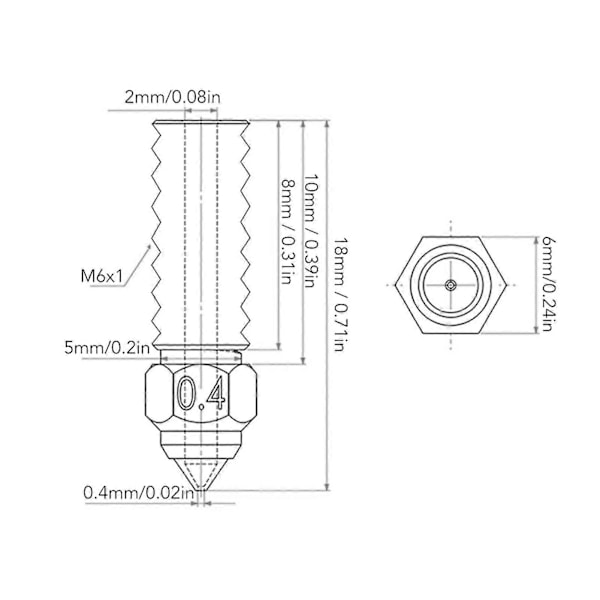 10 stk 0,4 mm Ekstruderdysser Høj Flow Hot End Hærdet Stål Dyse Udskiftning til Neptune 3D Printer